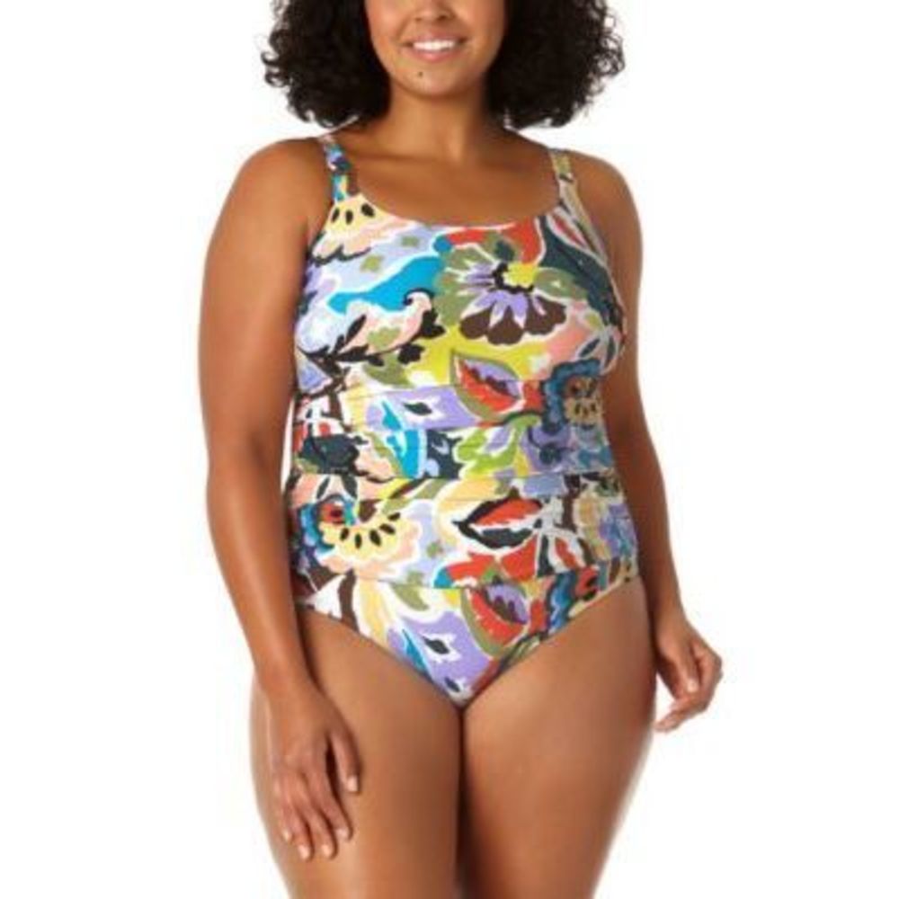 NWT Anne Cole Plus Size Printed Shirred One-piece Swimsuit Women's Swimsuit